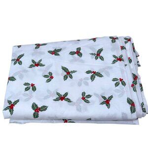 Martha Stewart Holly Berry Flat Sheet Full 100% Cotton Christmas Bedding NWOT